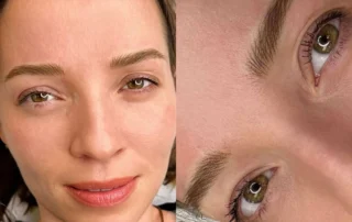 Natural nano brows with delicate machine hairstrokes designed to blend seamlessly with existing eyebrow hair