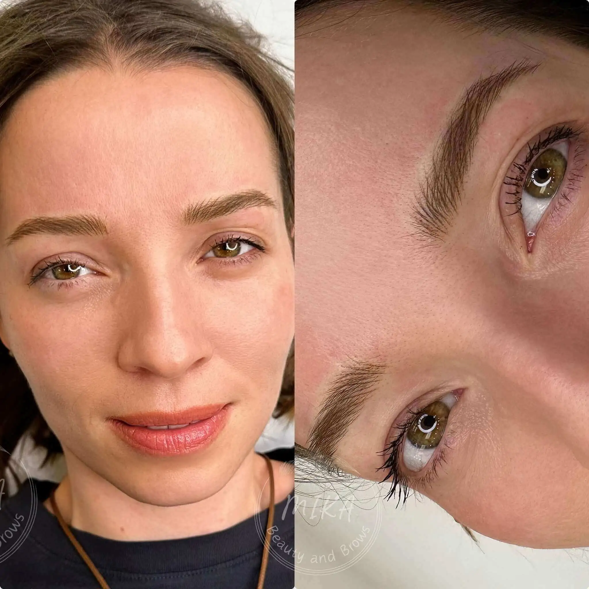 Natural nano brows with delicate machine hairstrokes designed to blend seamlessly with existing eyebrow hair