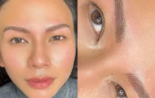 Natural nano brows with realistic machine hairstrokes for soft defined permanent makeup results
